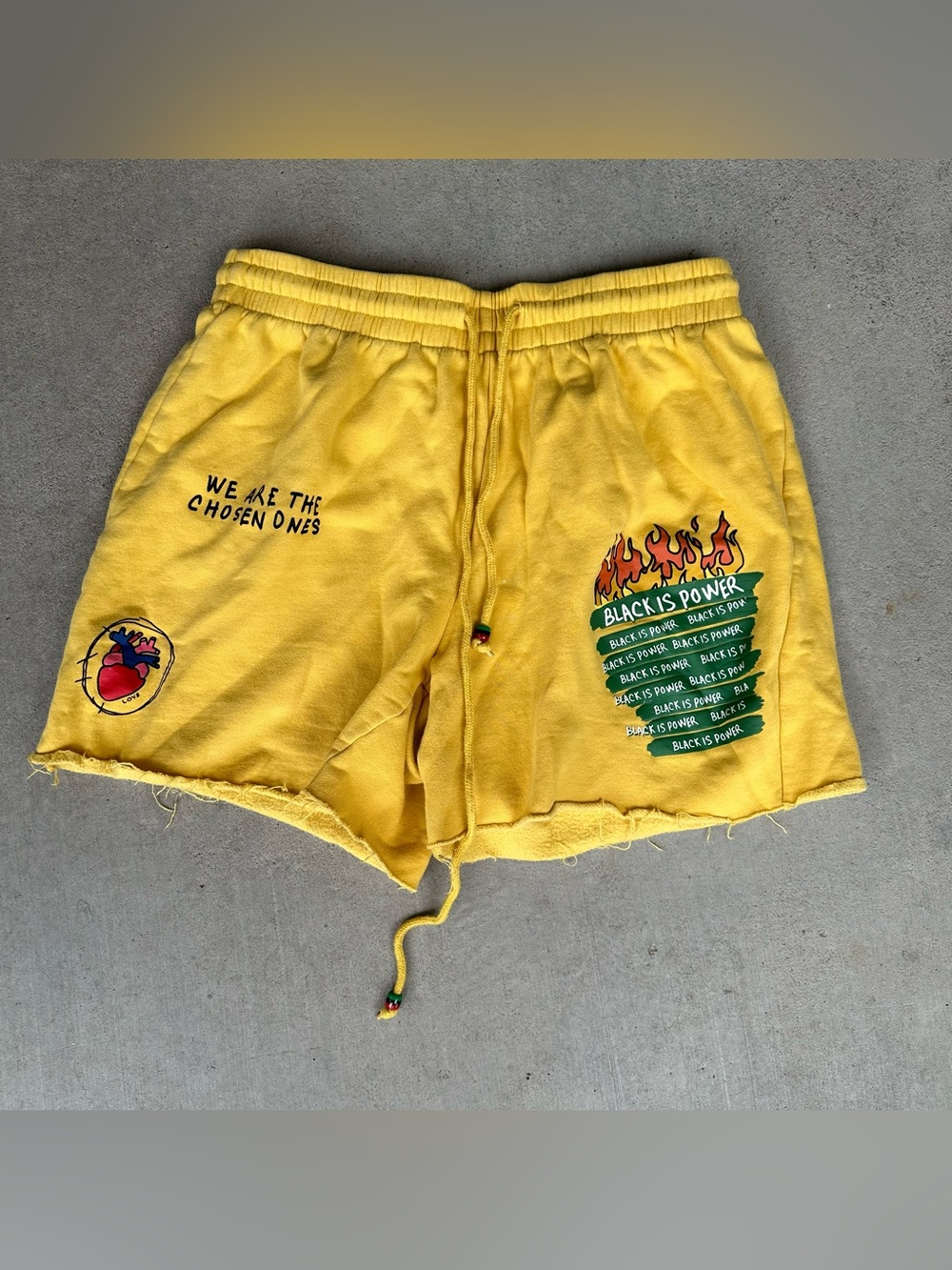 Forever 21 Yellow Graphic Men’s Athletic Shorts Black Power BLM Rasta Bob Marley